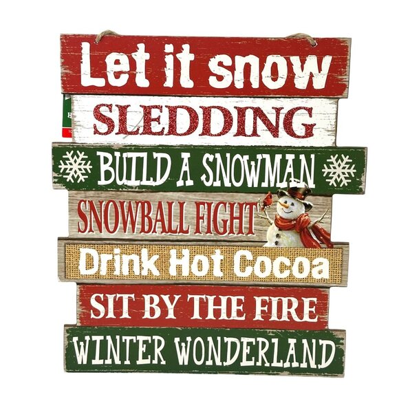 Rustic Christmas House Let It Snow Wooden Hanging Sign Winter Wonderland Decor - Picture 2 of 8
